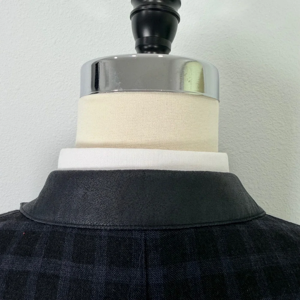 Marc New York Andrew Marc Mens 48XL Wool Sport Coat Blazer Plaid Leather Trim